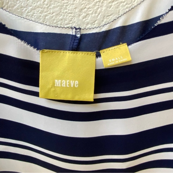 Anthropologie MAEVE Blue White Striped Short Sleeve Sheer Back Blouse Top. - Picture 5 of 6